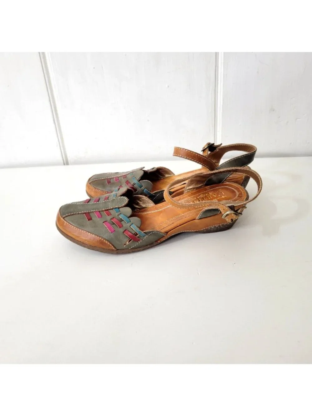 Springstep L'Artiste Leather Ankle Strap Shoes With Multicolor Cutout Design Eur - Picture 2 of 8